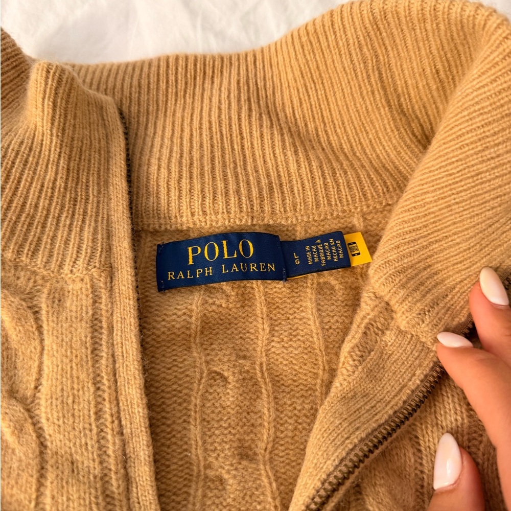 Polo Ralph Lauren Men’s Wool and Cashmere Cable-Knit Half-Zip Sweater in Beige - Picture 4 of 7